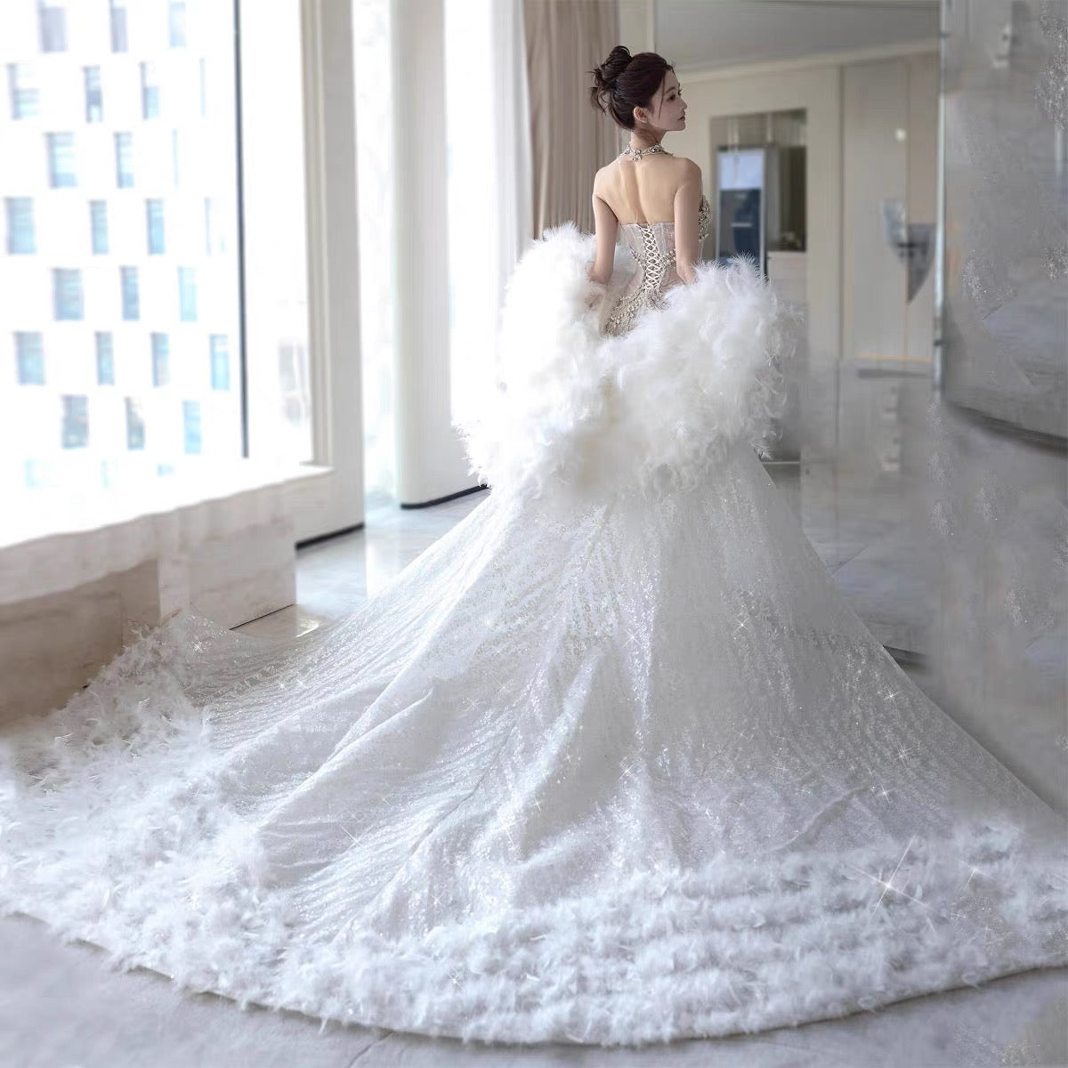 Retro Wedding Dress Mermaid Sweetheart Sequin Long White Wedding Dresses Bridal Gowns WD044