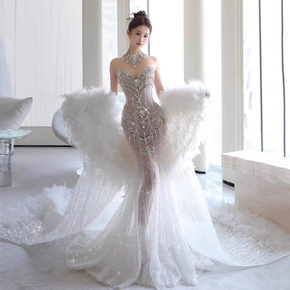 Retro Wedding Dress Mermaid Sweetheart Sequin Long White Wedding Dresses Bridal Gowns WD044