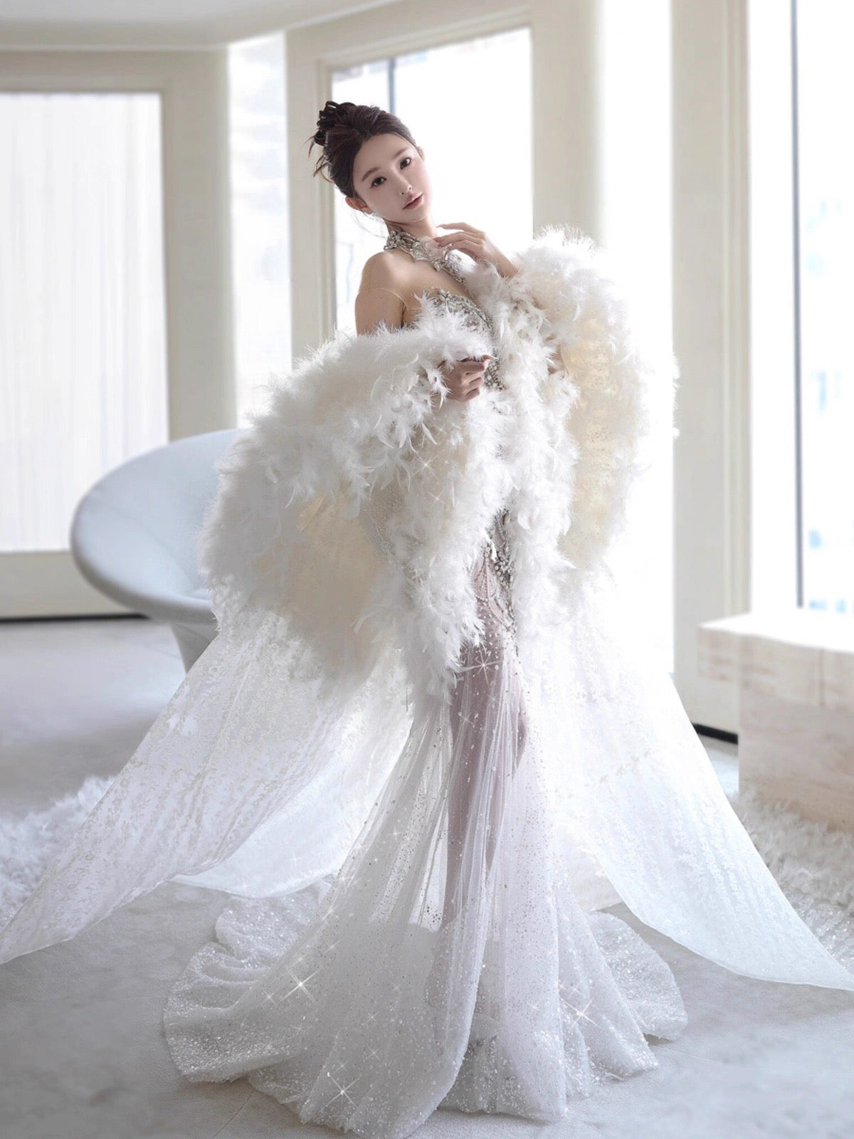 Retro Wedding Dress Mermaid Sweetheart Sequin Long White Wedding Dresses Bridal Gowns WD044