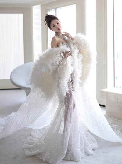 Retro Wedding Dress Mermaid Sweetheart Sequin Long White Wedding Dresses Bridal Gowns WD044