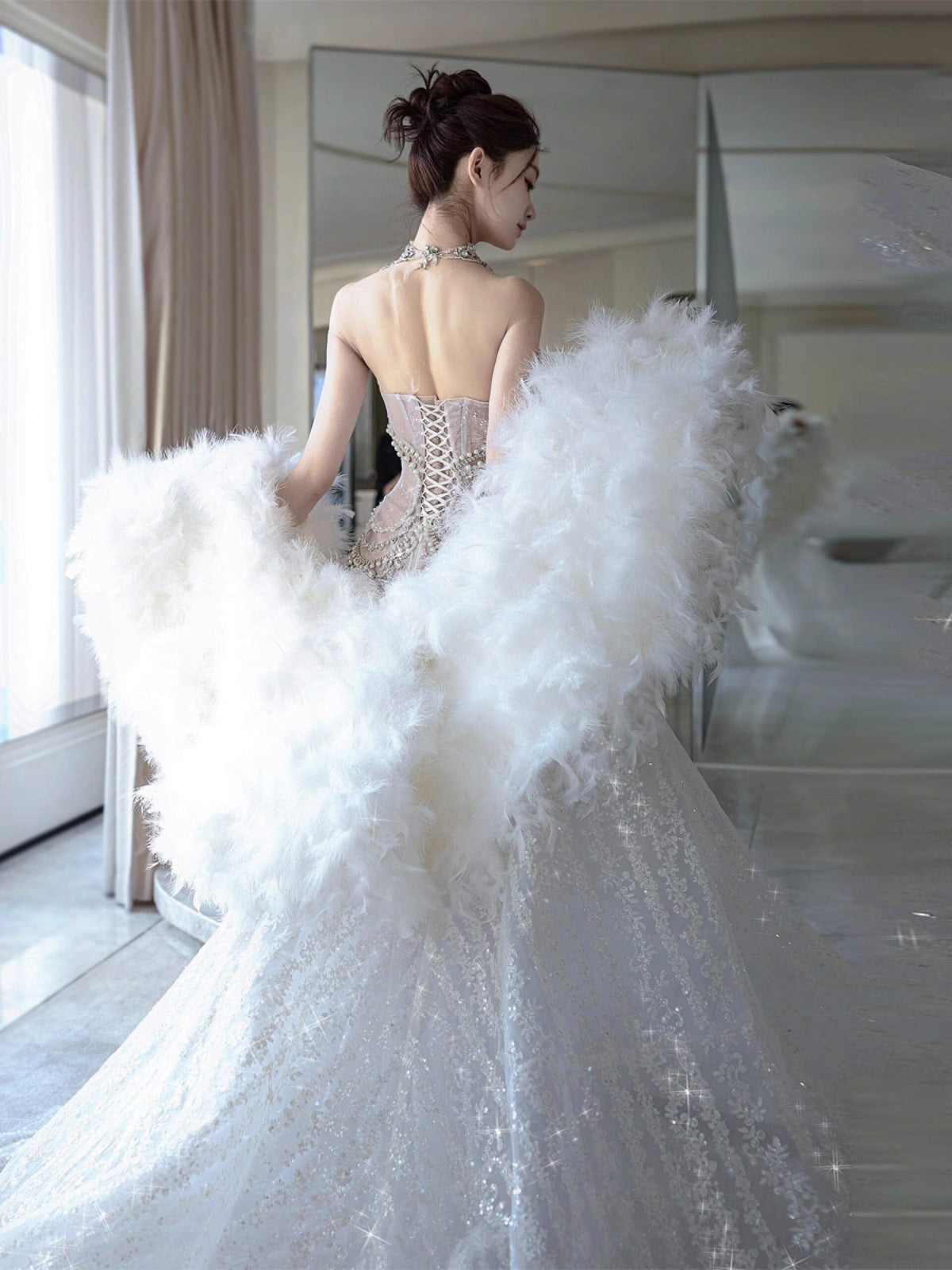 Retro Wedding Dress Mermaid Sweetheart Sequin Long White Wedding Dresses Bridal Gowns WD044