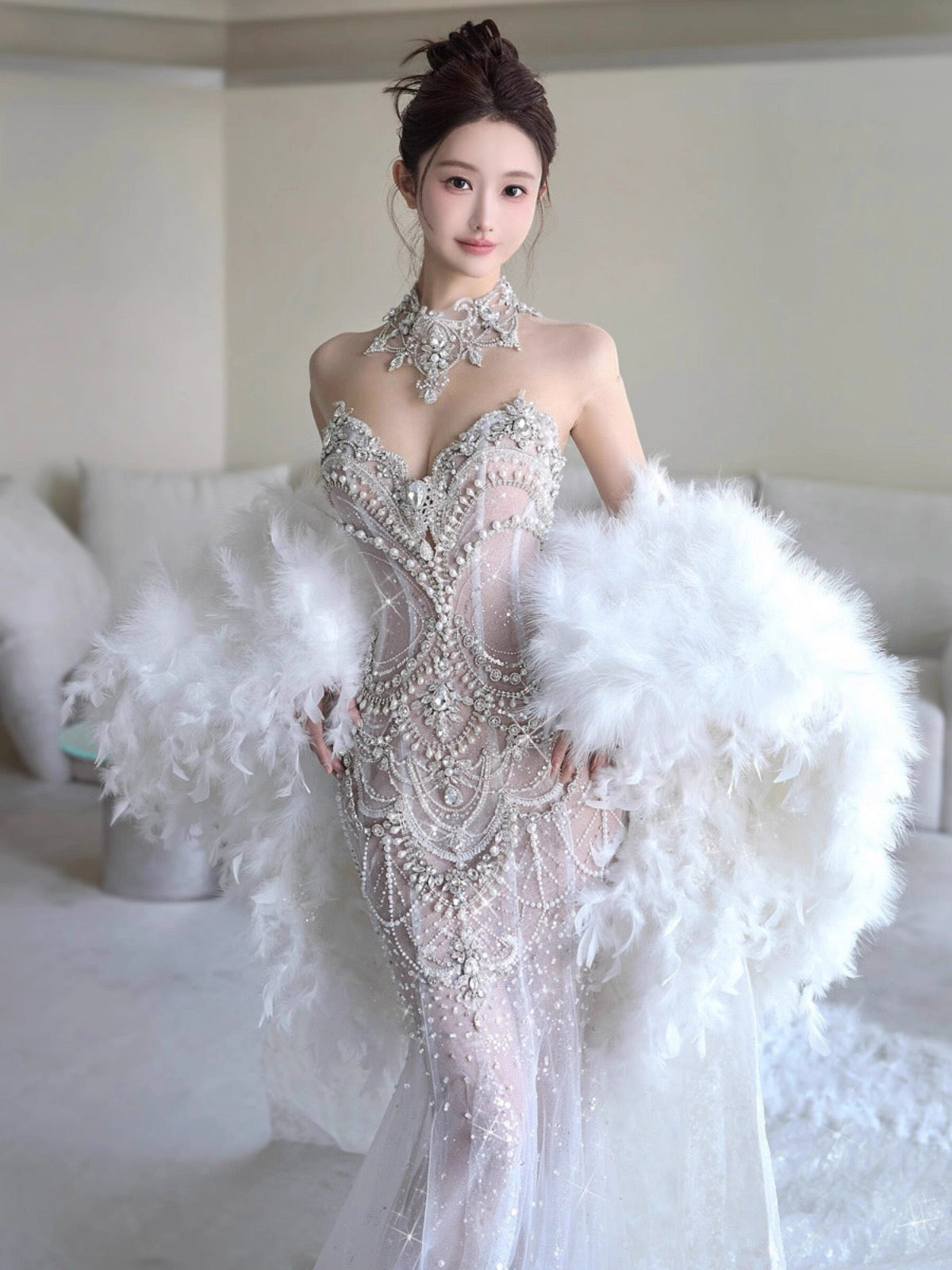 Retro Wedding Dress Mermaid Sweetheart Sequin Long White Wedding Dresses Bridal Gowns WD044