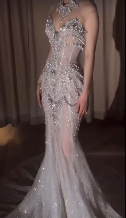 Retro Wedding Dress Mermaid Sweetheart Sequin Long White Wedding Dresses Bridal Gowns WD044