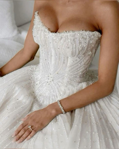 Pretty Wedding Dress Ball Gown Sweetheart White Sequin Long Wedding Dresses Bridal Gowns WD045