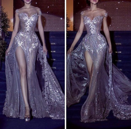 Sparkly Wedding Dress Mermaid Off The Shoulder Sequin Long Silver Wedding Dresses Brides Dress Bridal Gowns WD048