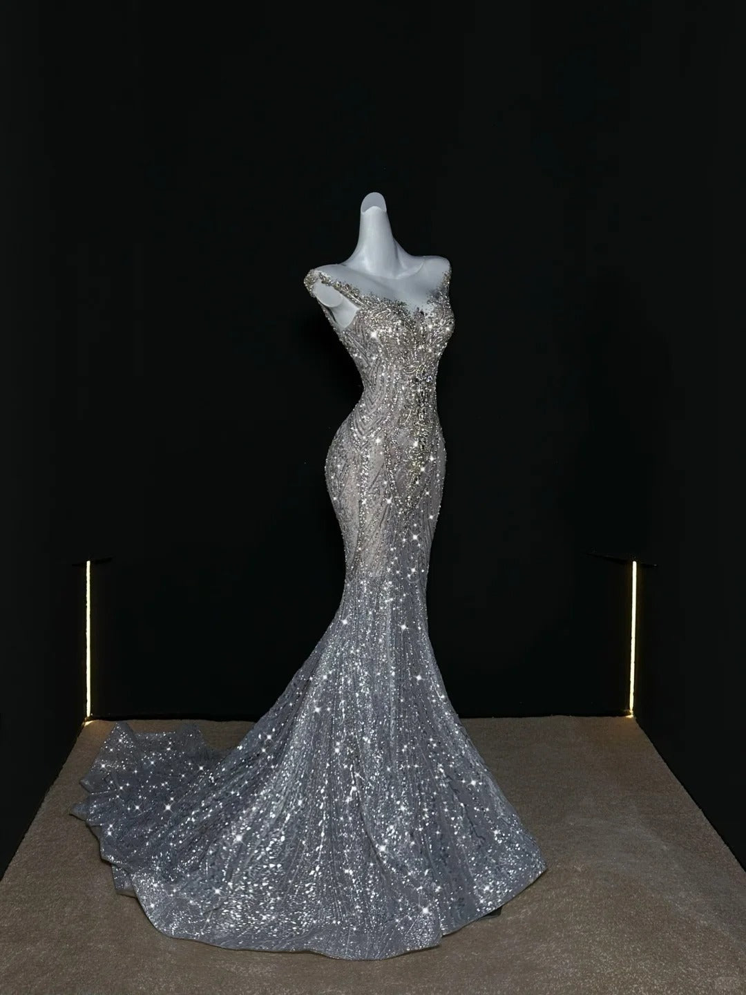 Sparkly Wedding Dress Mermaid Scoop Sequin Long Silver Corset Back Wedding Dresses Brides Dress Bridal Gowns WD053