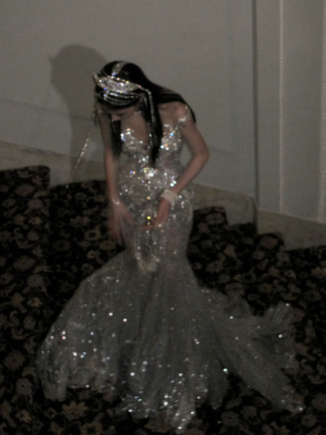 Retro Wedding Dress Mermaid Scoop Sequin Pearls Long Silver Wedding Dresses Bride Dress Bridal Gowns WD057