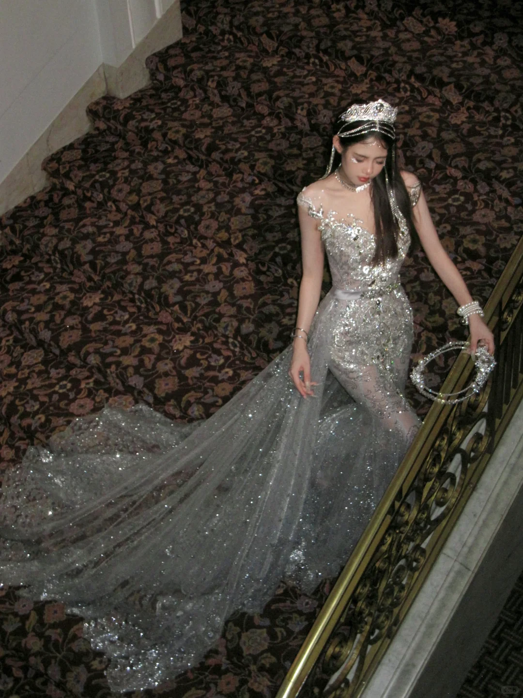 Sexy Wedding Dress Mermaid Scoop Sequin Pearls Long Silver Wedding Dresses Bride Dress Bridal Gowns With Train WD059