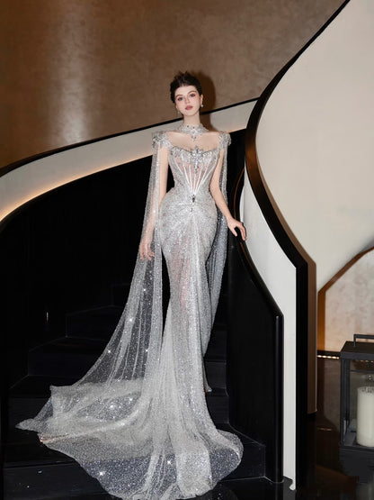 Sparkly Wedding Dress Mermaid Sequin Long Silver Wedding Dresses Brides Dress Bridal Gowns WD061