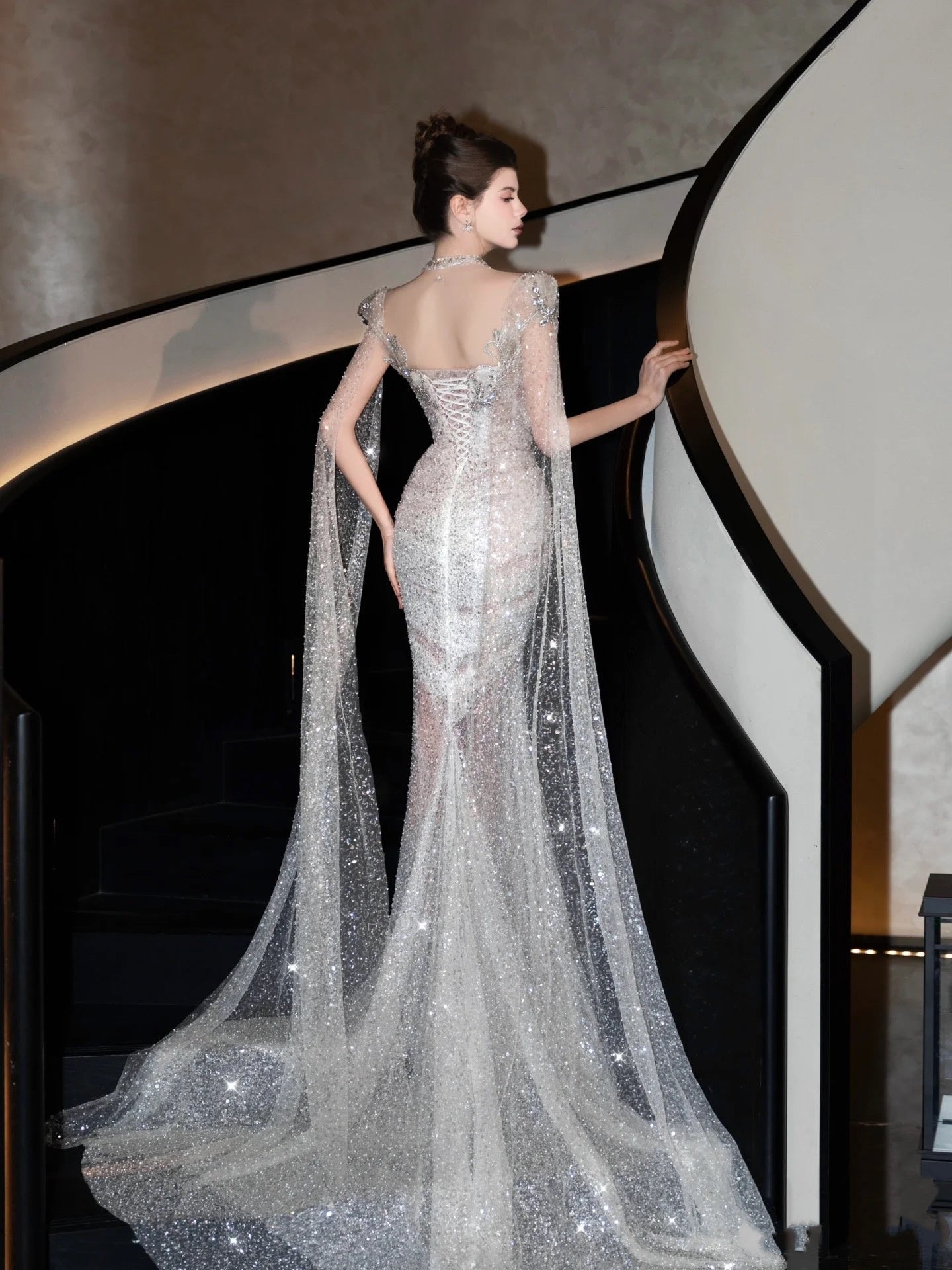 Sparkly Wedding Dress Mermaid Sequin Long Silver Wedding Dresses Brides Dress Bridal Gowns WD061