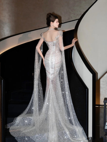 Sparkly Wedding Dress Mermaid Sequin Long Silver Wedding Dresses Brides Dress Bridal Gowns WD061