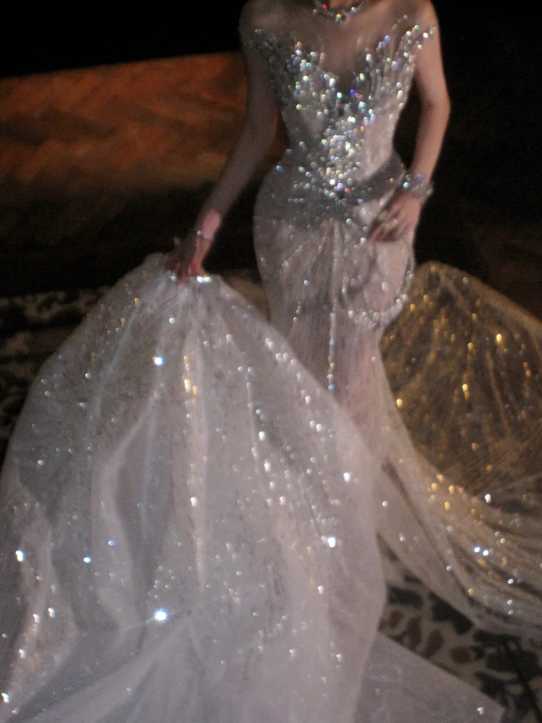 Sexy Wedding Dress Mermaid Sequin Beads Long Silver Wedding Dresses Bride Dress Bridal Gowns WD068