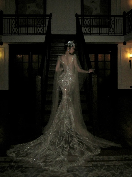 Pretty Wedding Dress Mermaid Sequin White Long Luxury Wedding Dresses Bridal Gowns Brides Gown WD077