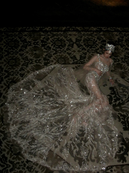 Pretty Wedding Dress Mermaid Sequin White Long Luxury Wedding Dresses Bridal Gowns Brides Gown WD077