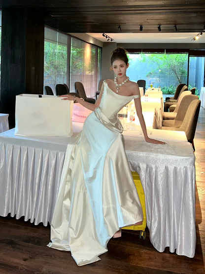 Simple Wedding Dress Sheath Off The Shoulder Summer Long White Wedding Dresses Bride Dress Bridal Gowns WD079