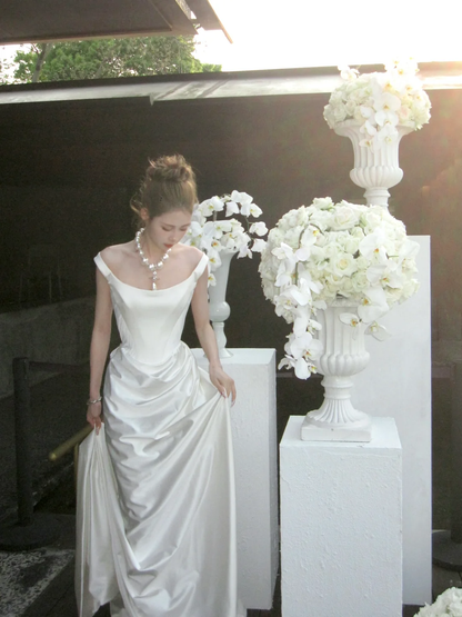 Simple Wedding Dress Sheath Off The Shoulder Summer Long White Wedding Dresses Bride Dress Bridal Gowns WD079