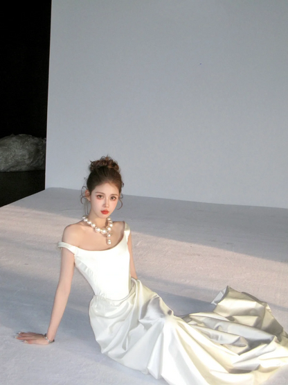 Simple Wedding Dress Sheath Off The Shoulder Summer Long White Wedding Dresses Bride Dress Bridal Gowns WD079