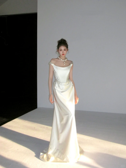 Simple Wedding Dress Sheath Off The Shoulder Summer Long White Wedding Dresses Bride Dress Bridal Gowns WD079