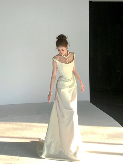 Simple Wedding Dress Sheath Off The Shoulder Summer Long White Wedding Dresses Bride Dress Bridal Gowns WD079