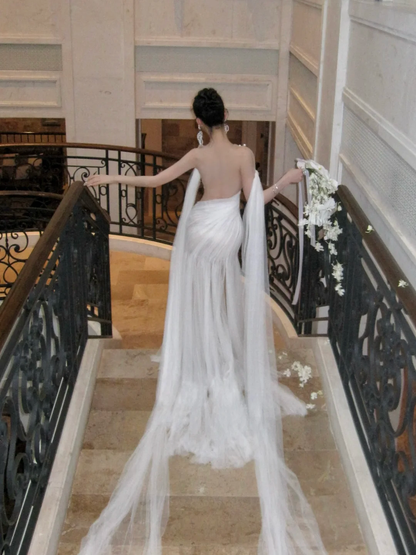 Simple Wedding Dress Sheath Off The Shoulder Summer Long Tulle White Wedding Dresses Bride Dress Bridal Gowns WD081