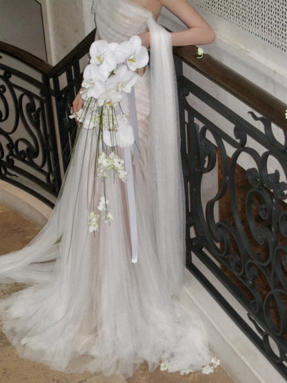 Simple Wedding Dress Sheath Off The Shoulder Summer Long Tulle White Wedding Dresses Bride Dress Bridal Gowns WD081