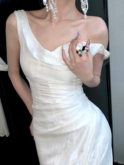 Simple Wedding Dress Mermaid Off The Shoulder Summer Long Satin White Wedding Dresses Bride Dress Bridal Gowns WD082