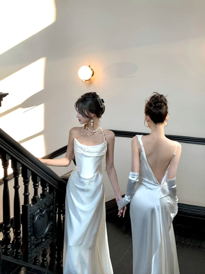 Simple Wedding Dress Mermaid Strapless Summer Long Satin White Wedding Dresses Bride Dress Bridal Gowns WD084