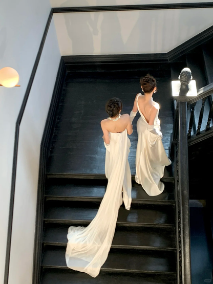 Simple Wedding Dress Mermaid Strapless Summer Long Satin White Wedding Dresses Bride Dress Bridal Gowns WD084