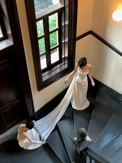 Simple Wedding Dress Mermaid Strapless Summer Long Satin White Wedding Dresses Bride Dress Bridal Gowns WD084