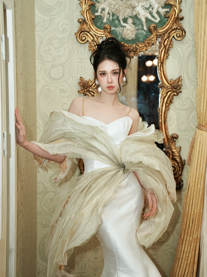 Pretty Wedding Dress Mermaid Spaghetti Straps White Long Luxury Wedding Dresses Bridal Gowns Brides Gown WD089