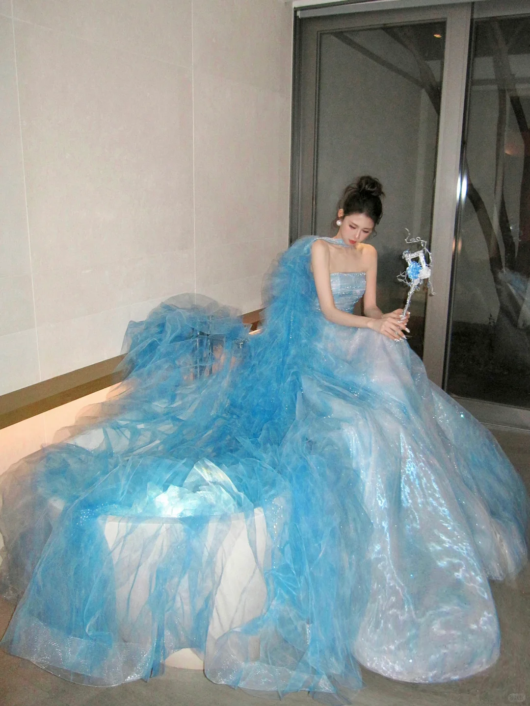 Classy Ball Gown Strapless Blue Layers Tulle Long Prom Dresses Party Dress Birthday Outfits Graduation Dresses WD092