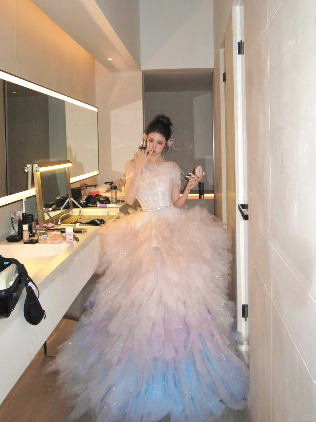 Classy Ball Gown Strapless Pink Layers Tulle Long Prom Dresses Party Dress Birthday Outfits Graduation Dresses WD093