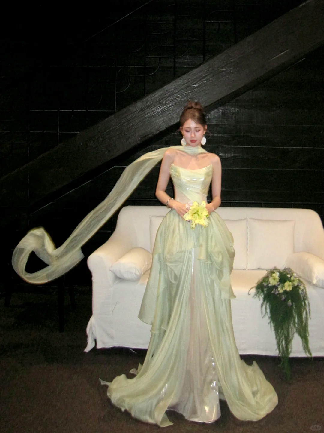 Classy A line Strapless Sage Green Satin Layers Long Prom Dresses Party Dress Birthday Outfits Graduation Dresses WD096