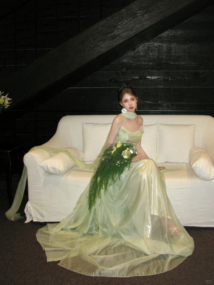 Classy A line Strapless Sage Green Satin Layers Long Prom Dresses Party Dress Birthday Outfits Graduation Dresses WD096