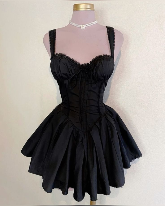 Elegant Black Sweetheart Neck Satin A Line Birthday Outfits Formal Graduation Homecoming Dress S768