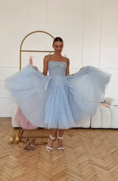 Pink A Line Spaghetti Strap Tulle 18th Birthday Dress Prom Dress SH3848