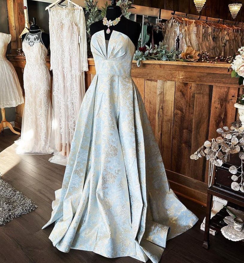 Elegant A Line Strapless Baby Blue Satin Long Prom Dress Evening Dress SH2173