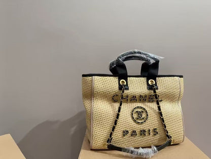 Chanel Deauville Tote Straw with Chain Detail Medium