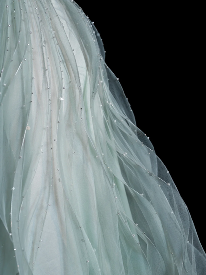 Elegant A Line Sweetheart Neck Sequin Beaded Mint Green Tulle Prom Dress Graduation Prom Dress SH2474