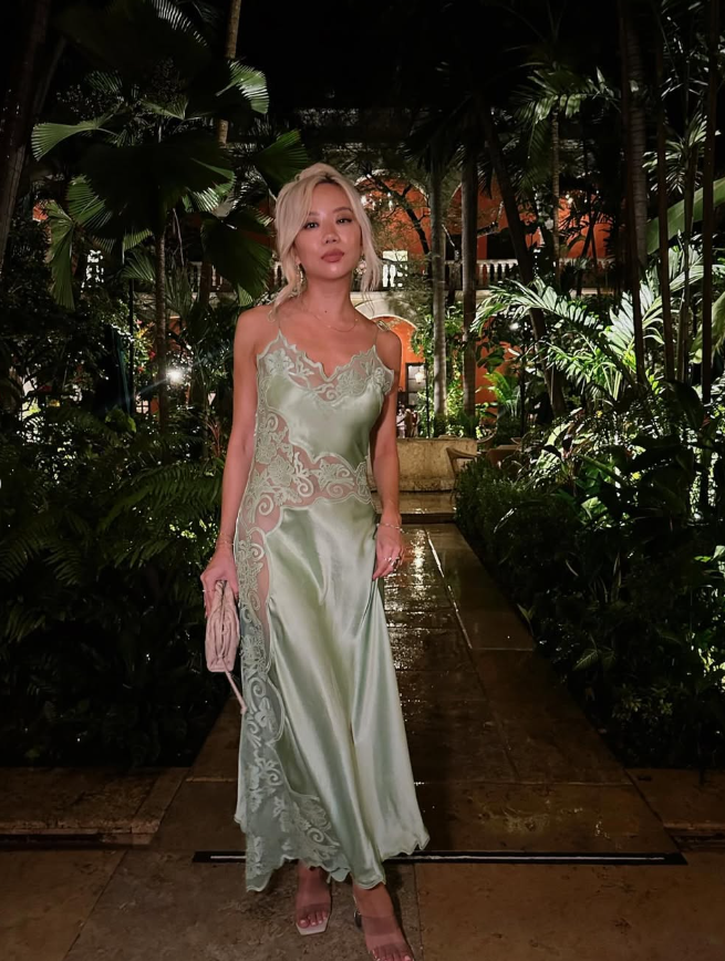 Charming A Line Spaghetti Strap Appliques Green Satin Prom Dress Evening Dress SH1773