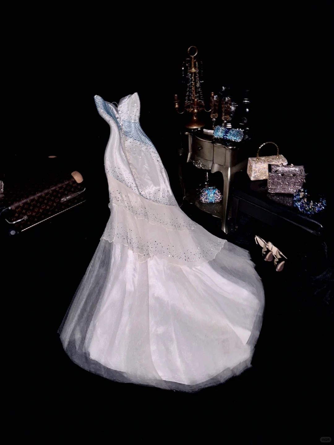 Vintage Mermaid Sweetheart Neck Beaded Layered Chiffon Tulle Long Prom Dress Evening Dress SH3080