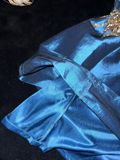 Royal Blue A Line Sweetheart Neck Sequin Beaded Satin Short Homecoming Dress SH3145