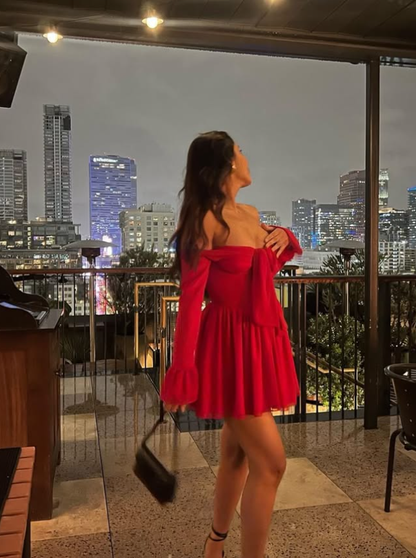 Sexy A Line Long Sleeve Burgundy Chiffon Short Homecoming Dress Birthday Dress with Bow SH2195