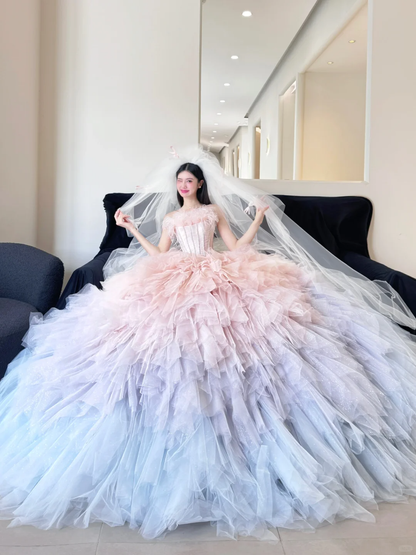 Cute A Line Strapless Corset Feather Pink Tulle Long Prom Dress Evening Dress SH2996