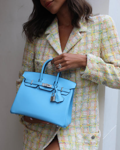 *SUPER RARE* Hermès Birkin 25cm Bag in Bleu Celeste Swift Leather with Palladium Hardware