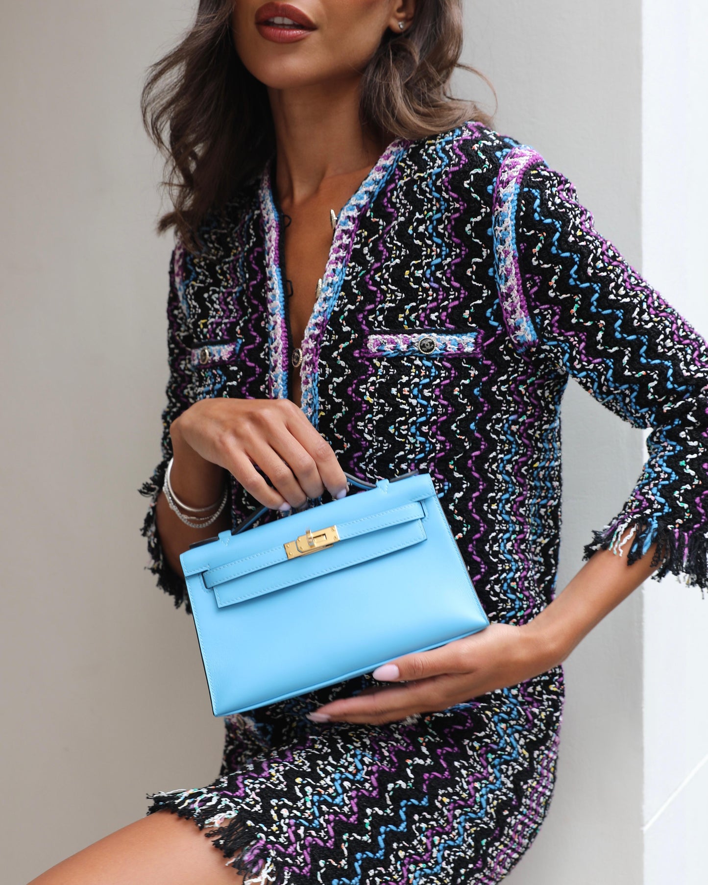 Hermès Kelly Pochette Bag in Bleu Celeste Swift Leather with Gold Hardware