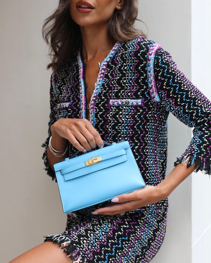 Hermès Kelly Pochette Bag in Bleu Celeste Swift Leather with Gold Hardware