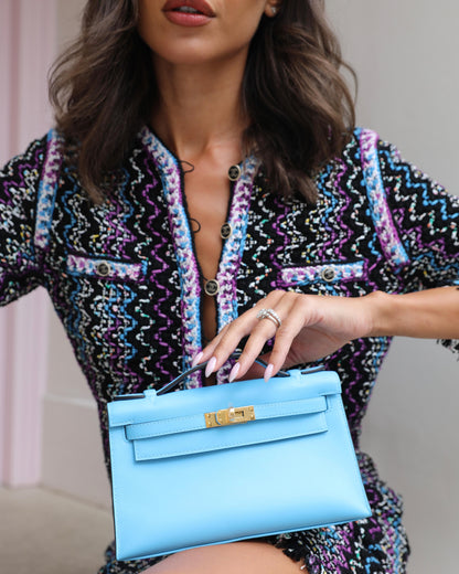 Hermès Kelly Pochette Bag in Bleu Celeste Swift Leather with Gold Hardware