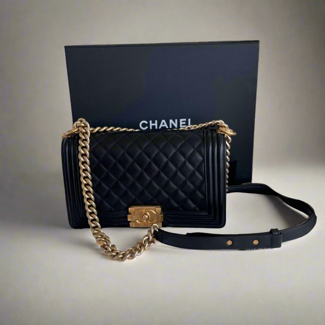Chanel Black Quilted Leather Medium Le Boy Flap Bag