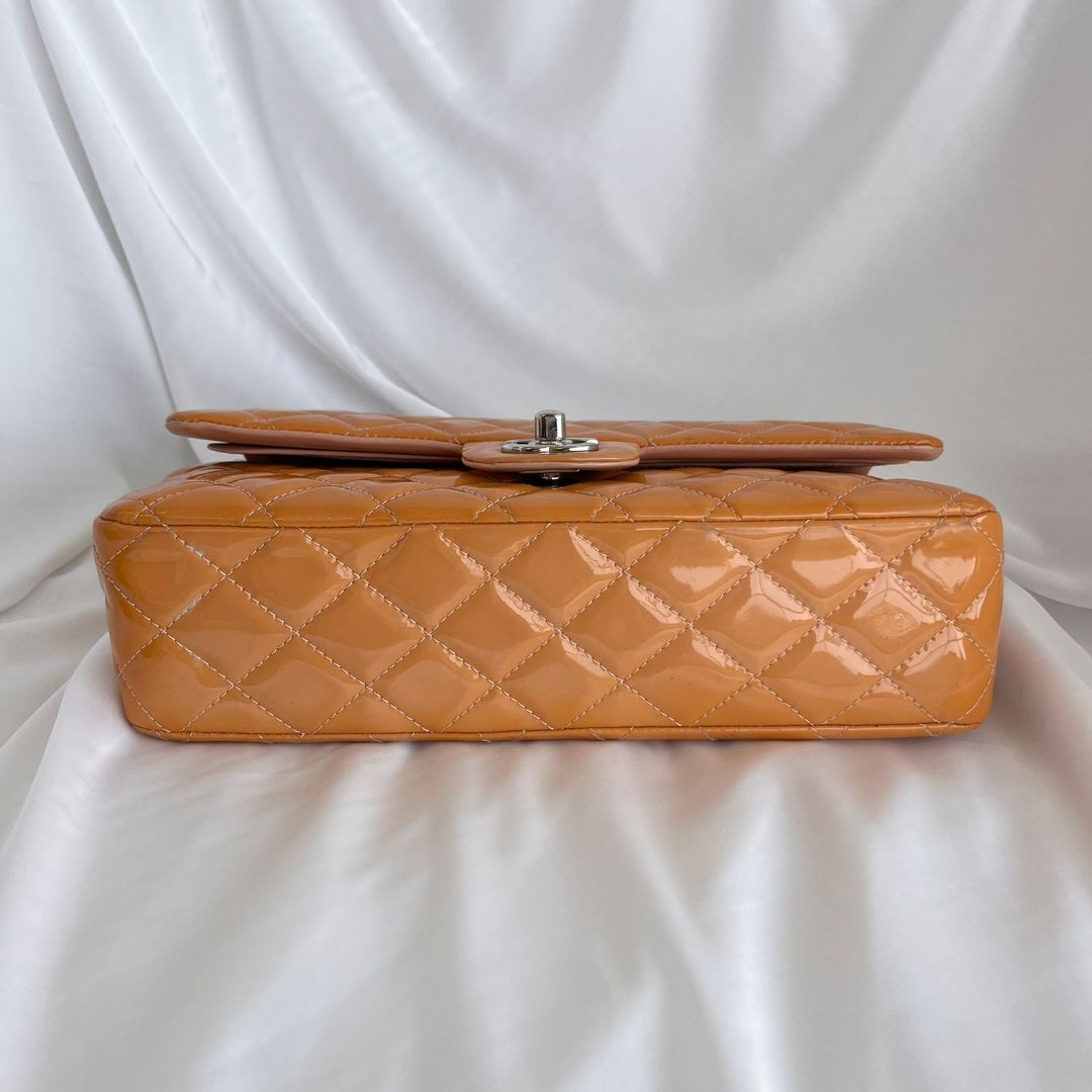Chanel Gold/Orange Quilted Patent Leather Classic Double Flap Bag